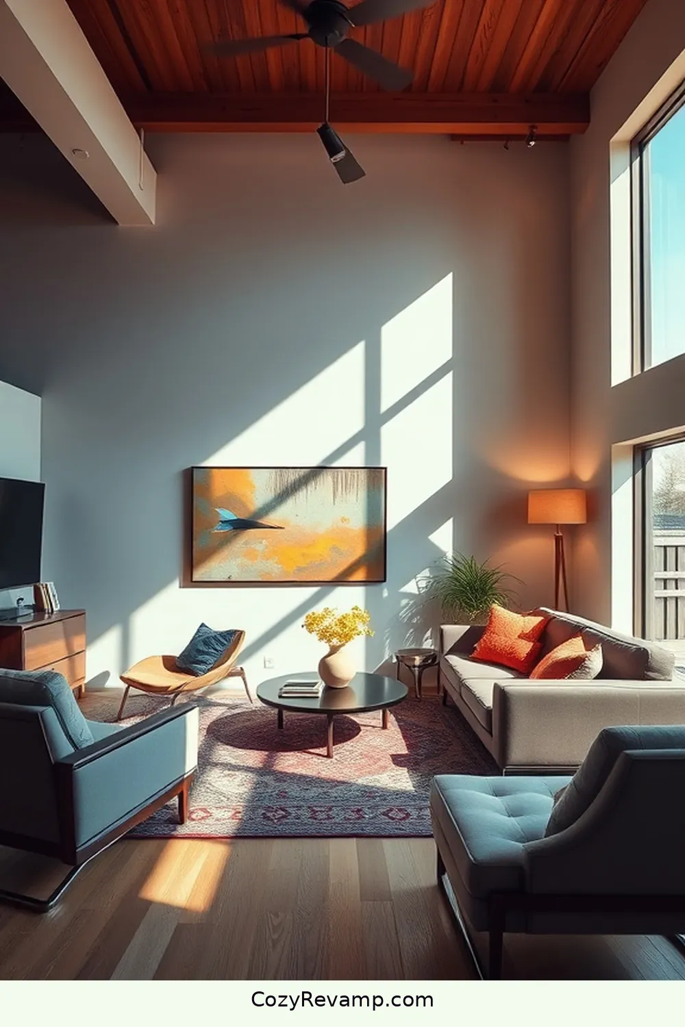 Use Solar Spotlights to Accent Mid-Century Furniture for 22 Ways to Incorporate Solar-Powered Lights in Your Mid-Century Modern Living Room