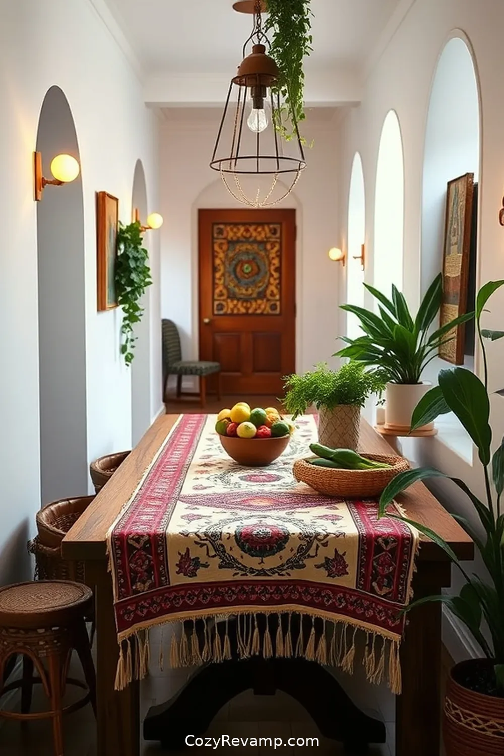 Utilize Organic Cotton Table Runners for 22 Ways to Style a Bohemian Hallway With Organic Cotton Materials