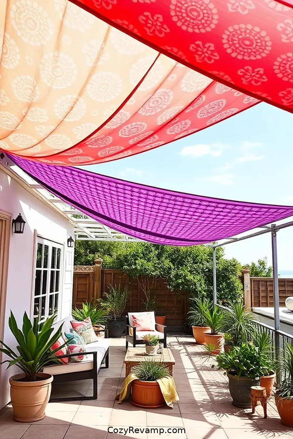 23 Creative Ways to Use Upcycled Fabric for Your Coastal Outdoor Patio 21 Customized Fabric Shade Sails for 23 Creative Ways to Use Upcycled Fabric for Your Coastal Outdoor Patio