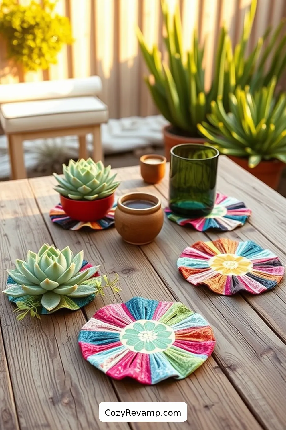 23 Creative Ways to Use Upcycled Fabric for Your Coastal Outdoor Patio 17 DIY Fabric Coasters for 23 Creative Ways to Use Upcycled Fabric for Your Coastal Outdoor Patio