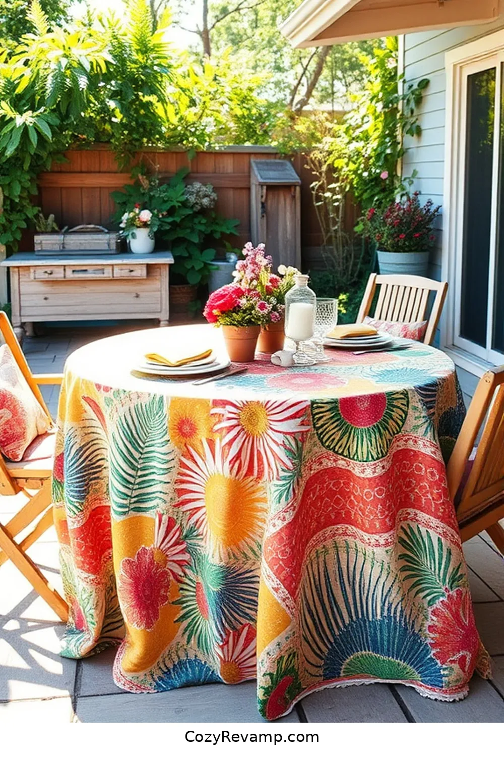 23 Creative Ways to Use Upcycled Fabric for Your Coastal Outdoor Patio 3 DIY Outdoor Tablecloths for 23 Creative Ways to Use Upcycled Fabric for Your Coastal Outdoor Patio