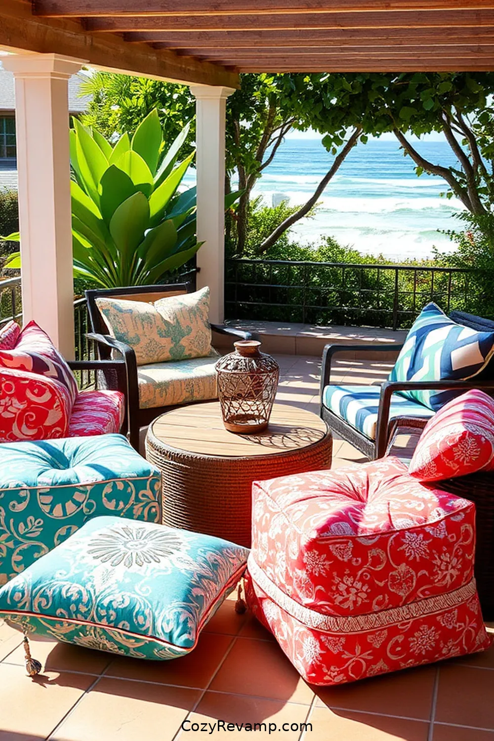 23 Creative Ways to Use Upcycled Fabric for Your Coastal Outdoor Patio 20 Fabric Poufs for Extra Seating for 23 Creative Ways to Use Upcycled Fabric for Your Coastal Outdoor Patio