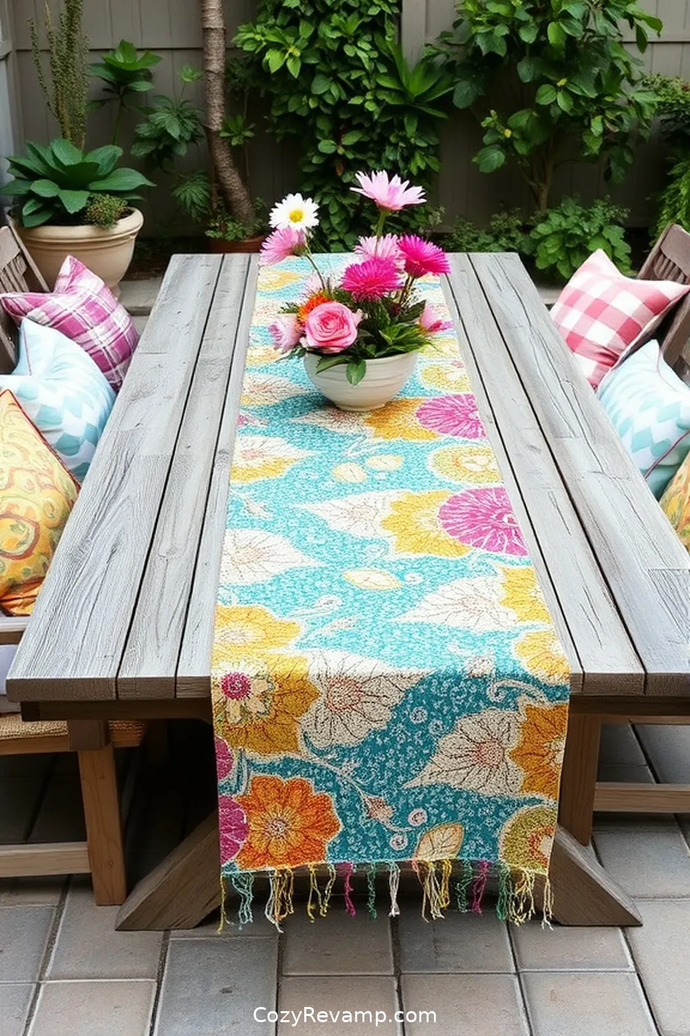 23 Creative Ways to Use Upcycled Fabric for Your Coastal Outdoor Patio 8 Fabric Table Runners for 23 Creative Ways to Use Upcycled Fabric for Your Coastal Outdoor Patio