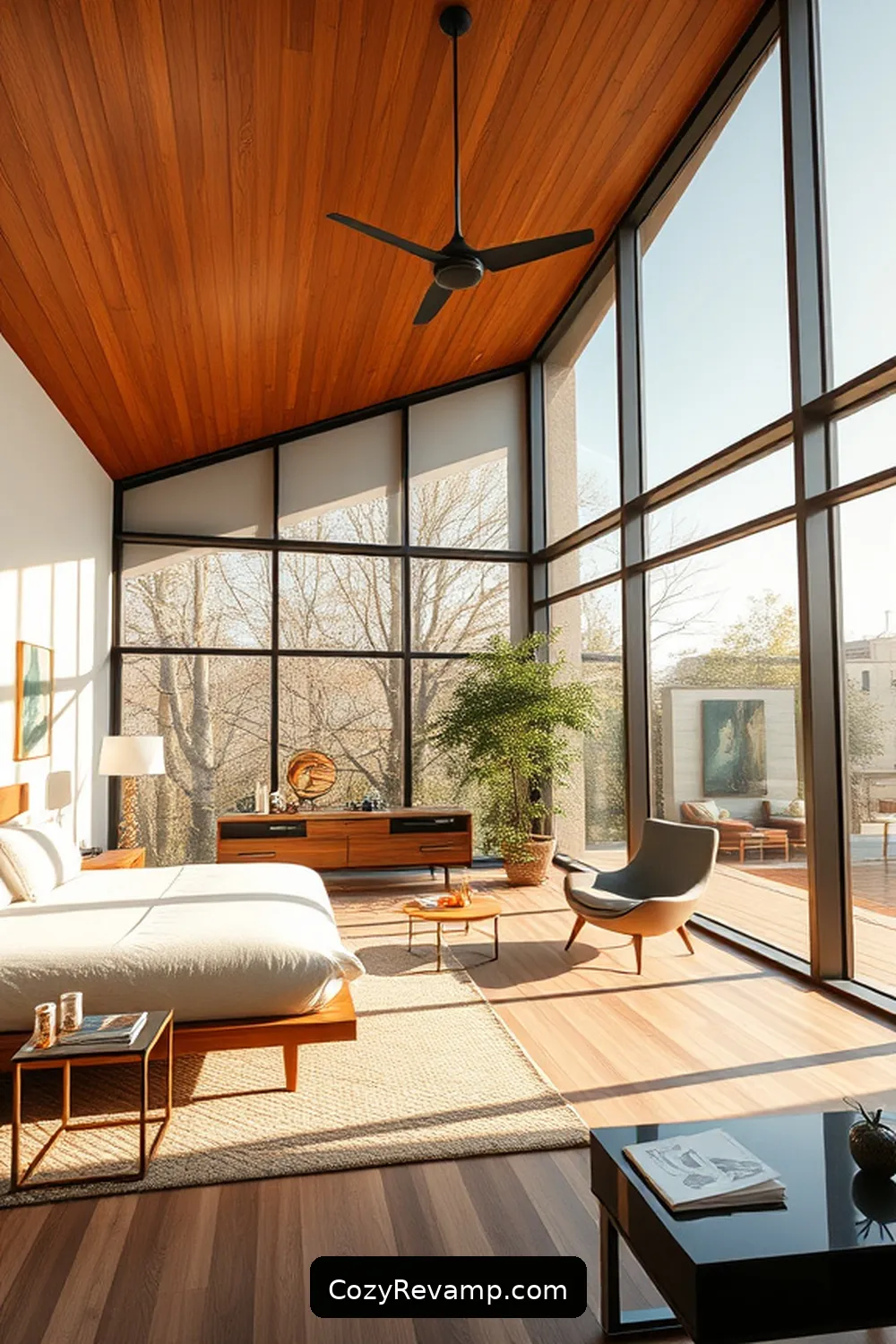 Large Windows for Natural Light for 23 Essential Elements for Mid-Century Modern Bedrooms With Solar-Powered Lights
