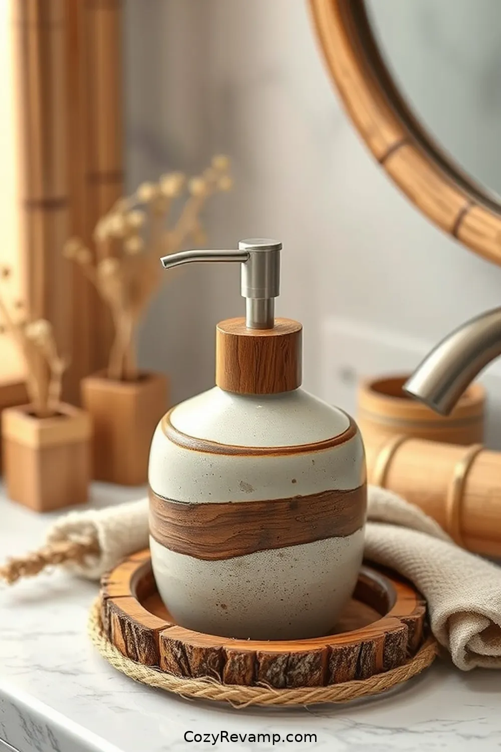 23 Essential Elements for a Rustic Bathroom With Natural Fibers and Materials 13 Handcrafted Soap Dispensers for 23 Essential Elements for a Rustic Bathroom With Natural Fibers and Materials
