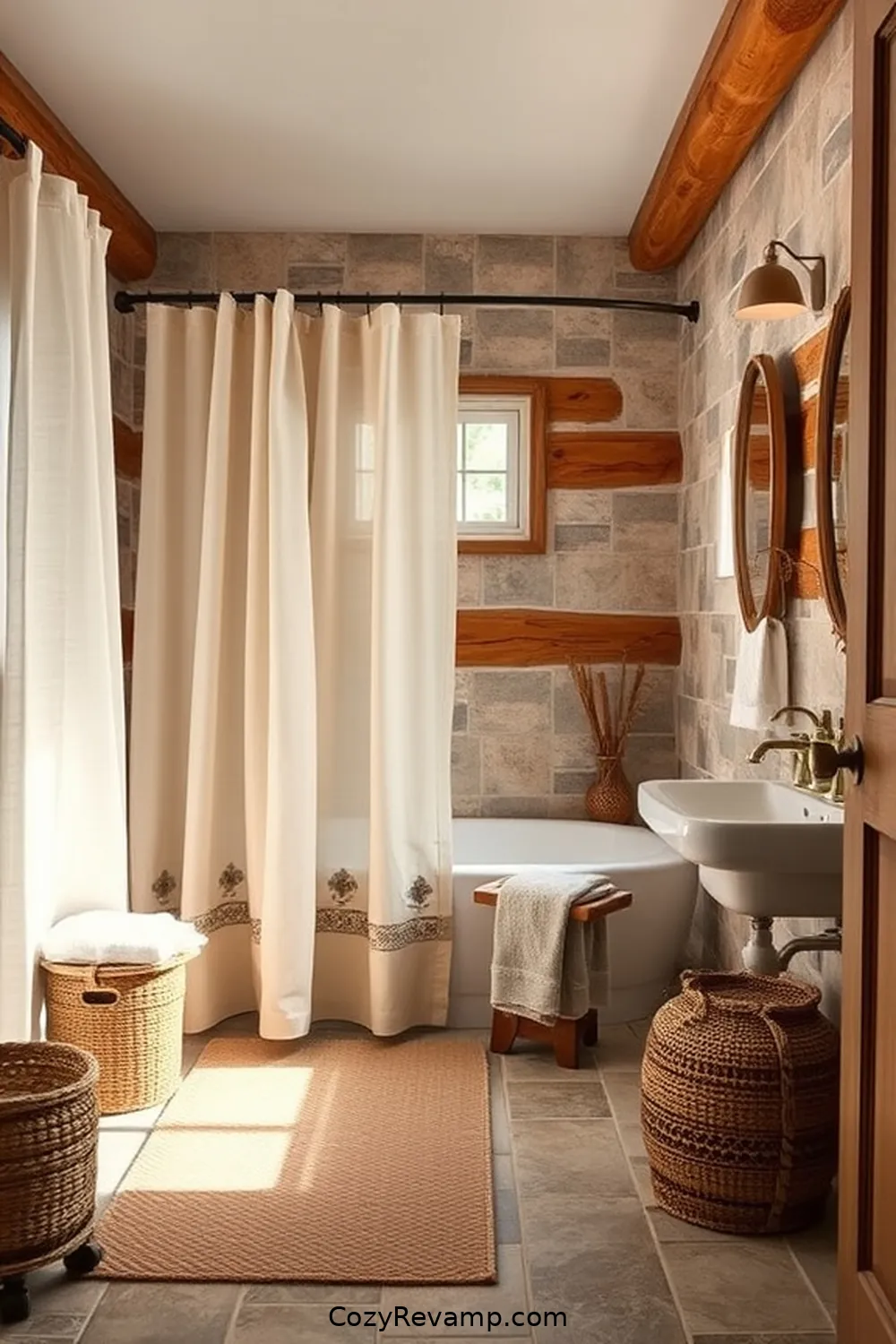 23 Essential Elements for a Rustic Bathroom With Natural Fibers and Materials 6 Linen Shower Curtains for 23 Essential Elements for a Rustic Bathroom With Natural Fibers and Materials