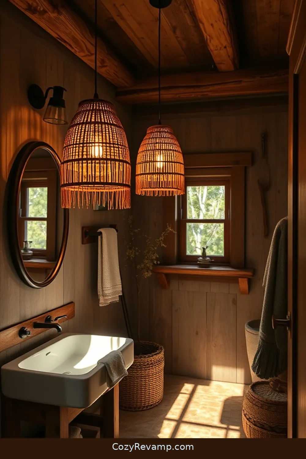 23 Essential Elements for a Rustic Bathroom With Natural Fibers and Materials 19 Natural Fiber Lighting for 23 Essential Elements for a Rustic Bathroom With Natural Fibers and Materials