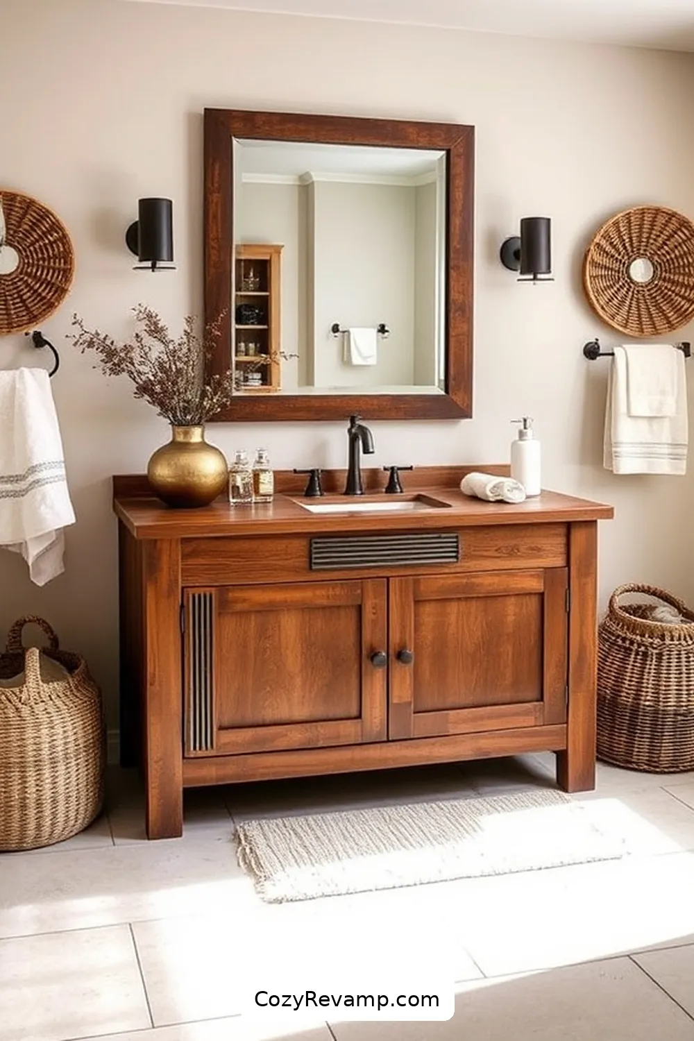 23 Essential Elements for a Rustic Bathroom With Natural Fibers and Materials 2 Reclaimed Wood Vanities for 23 Essential Elements for a Rustic Bathroom With Natural Fibers and Materials