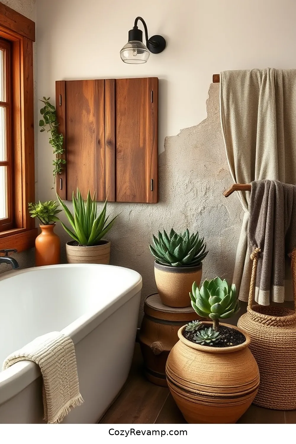 23 Essential Elements for a Rustic Bathroom With Natural Fibers and Materials 21 Succulent Arrangements for 23 Essential Elements for a Rustic Bathroom With Natural Fibers and Materials
