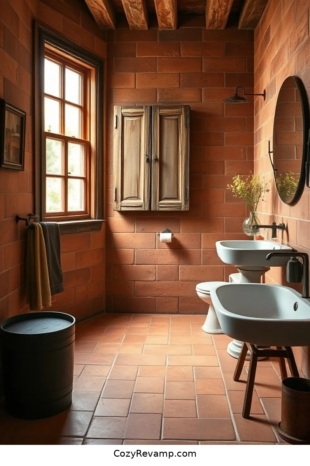 23 Essential Elements for a Rustic Bathroom With Natural Fibers and Materials 8 Terracotta Tiles for 23 Essential Elements for a Rustic Bathroom With Natural Fibers and Materials