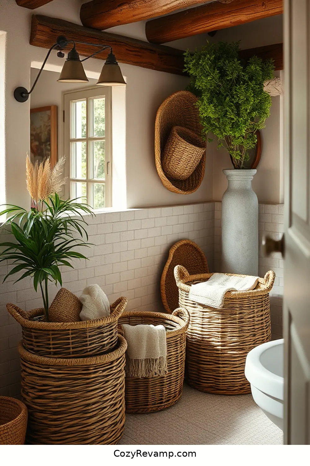 23 Essential Elements for a Rustic Bathroom With Natural Fibers and Materials 14 Wicker Baskets for Storage for 23 Essential Elements for a Rustic Bathroom With Natural Fibers and Materials