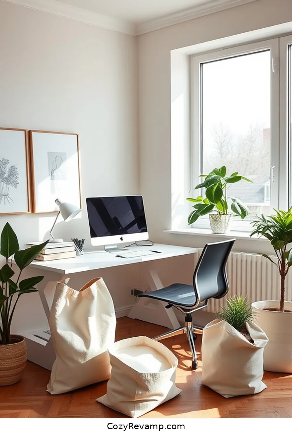 Canvas Storage Bags for 23 Essential Elements of a Scandinavian Home Office Featuring Natural Fibers