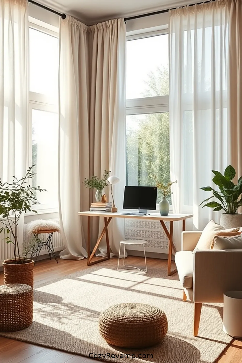 Linen Curtains for 23 Essential Elements of a Scandinavian Home Office Featuring Natural Fibers