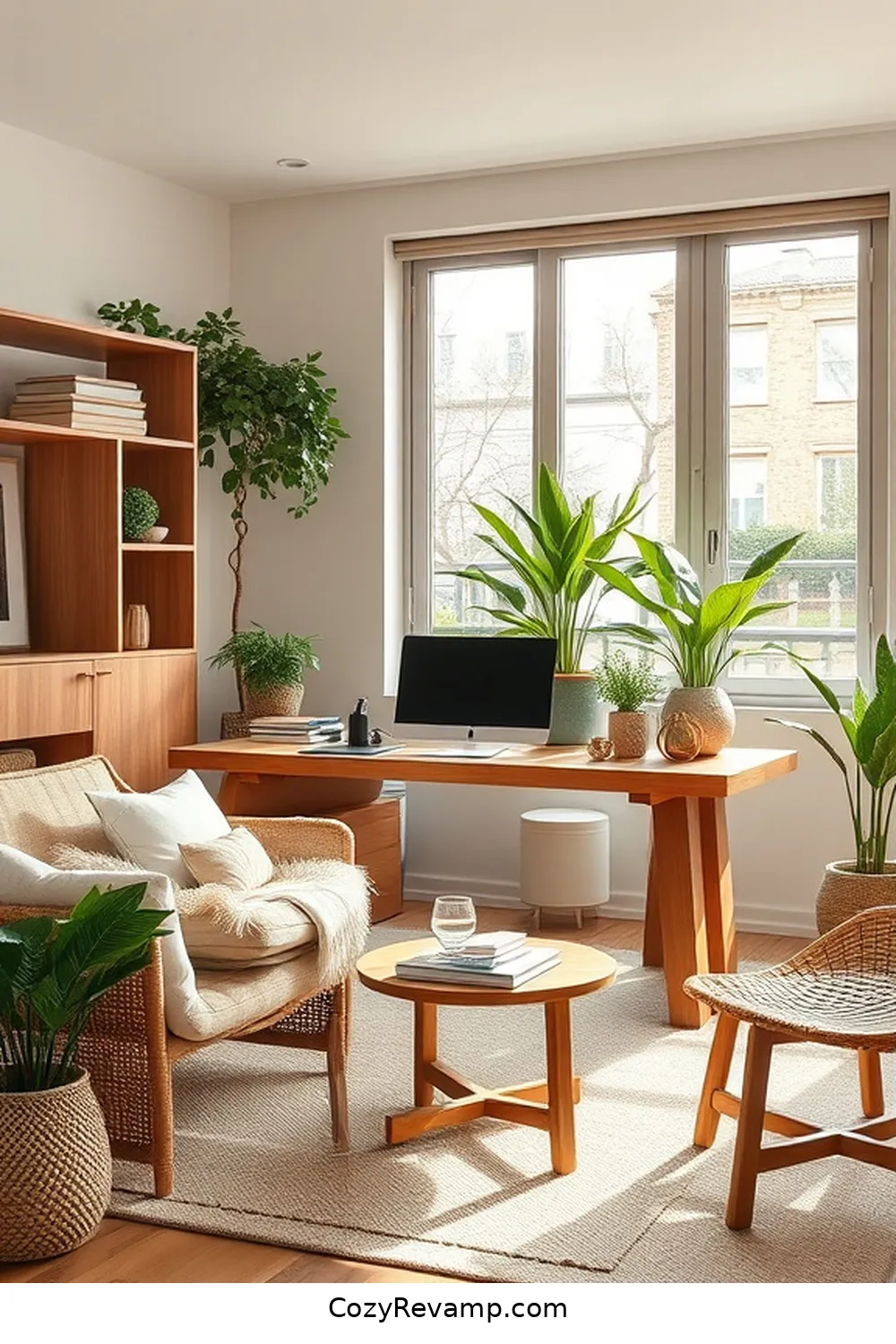 Natural Wood Furniture for 23 Essential Elements of a Scandinavian Home Office Featuring Natural Fibers