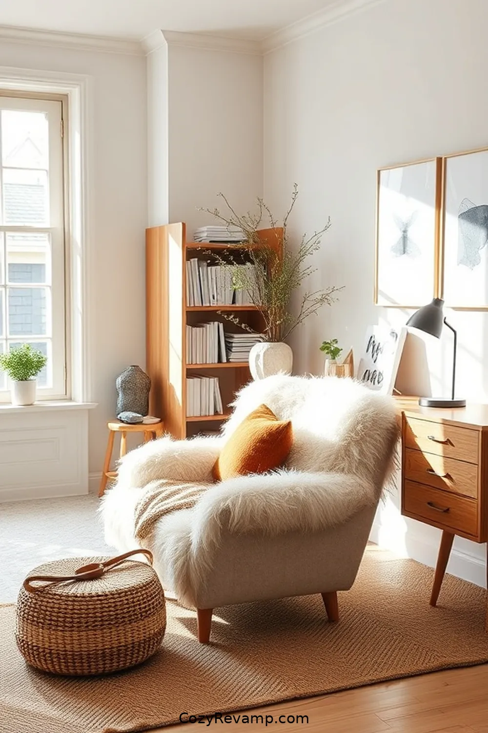 Sheepskin Accent Chair for 23 Essential Elements of a Scandinavian Home Office Featuring Natural Fibers