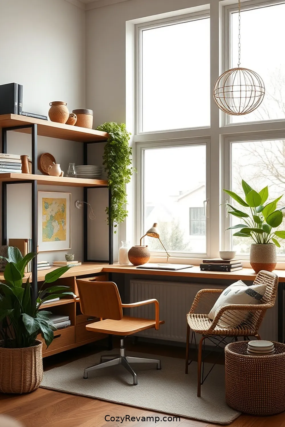 Solid Oak Shelving for 23 Essential Elements of a Scandinavian Home Office Featuring Natural Fibers