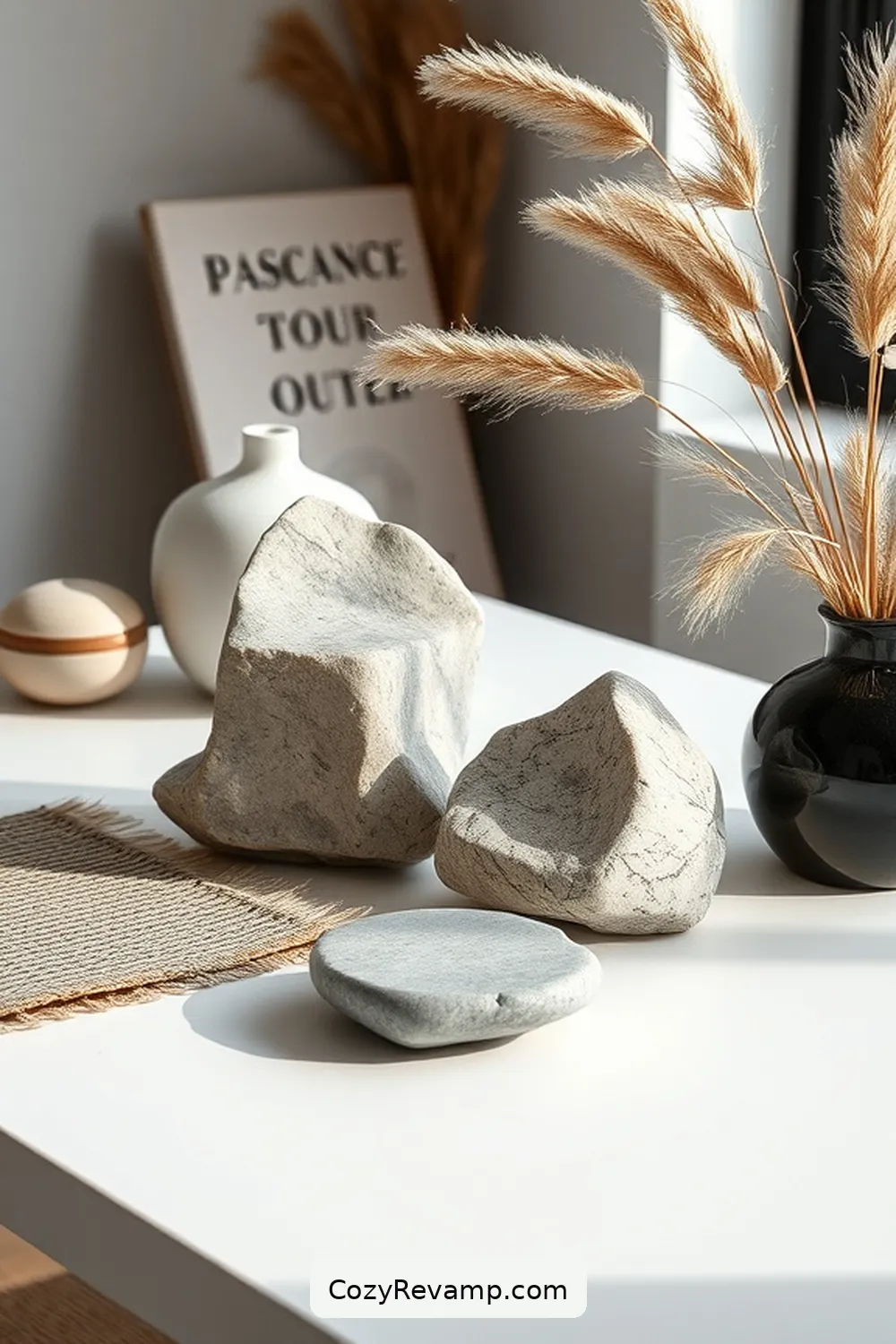 Stone Desk Accessories for 23 Essential Elements of a Scandinavian Home Office Featuring Natural Fibers