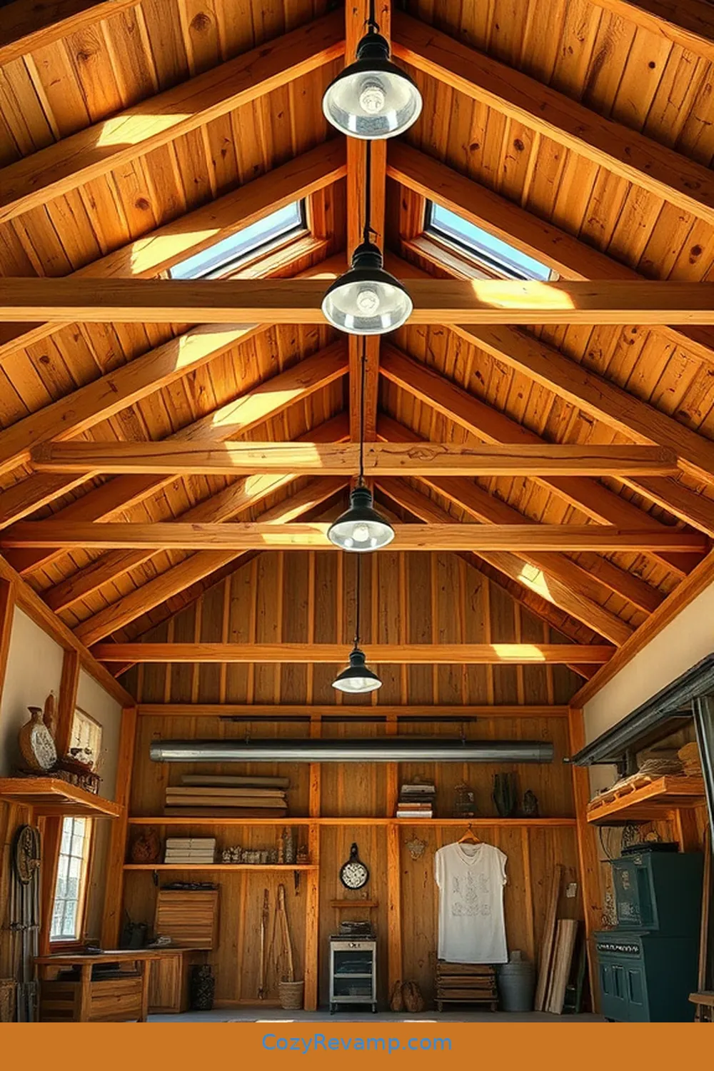 Ceiling Beams for 23 Essential Materials for a Modern Farmhouse Garage With Solar-Powered Lights