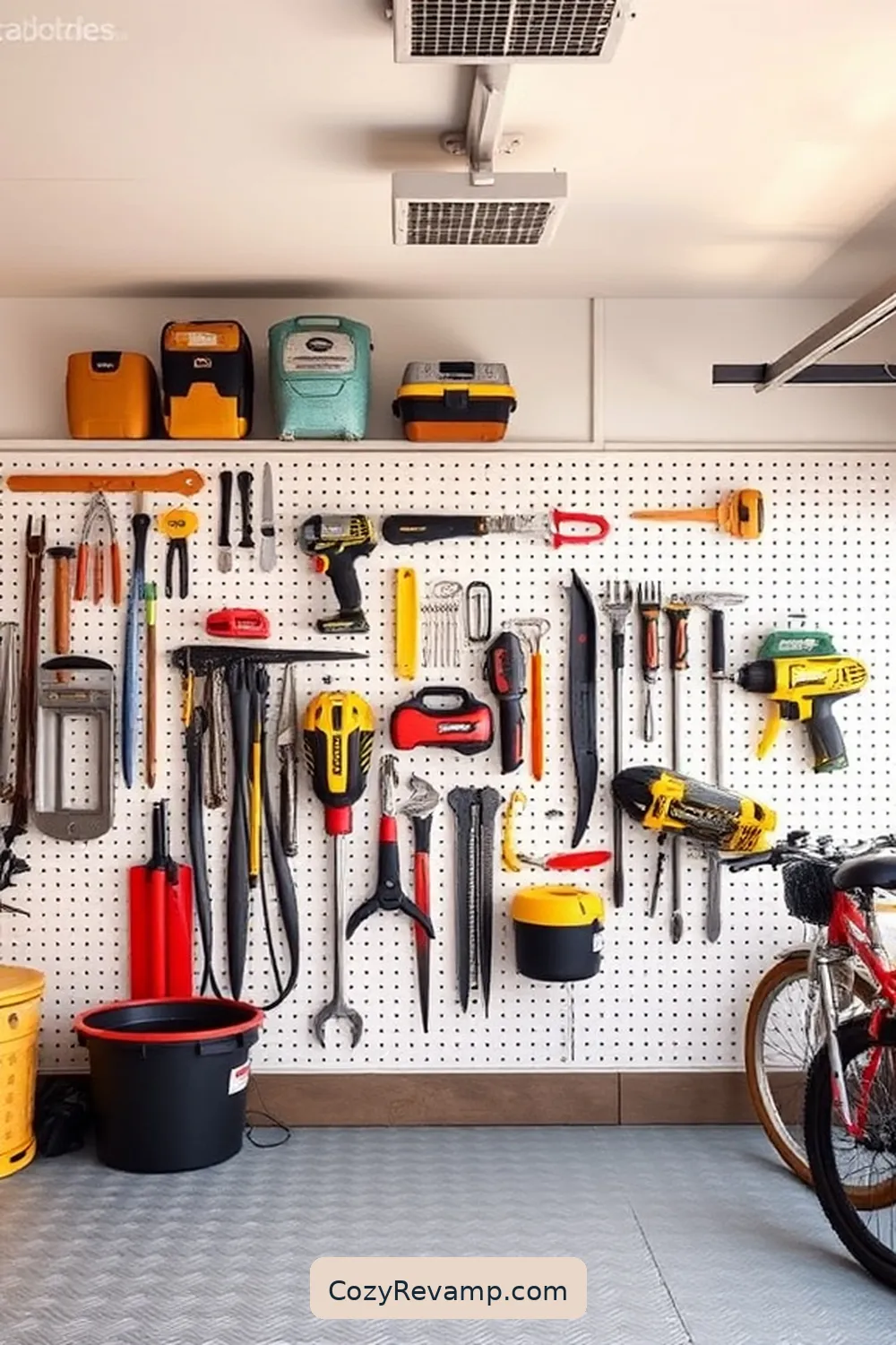 Pegboard Organization for 23 Essential Materials for a Modern Farmhouse Garage With Solar-Powered Lights