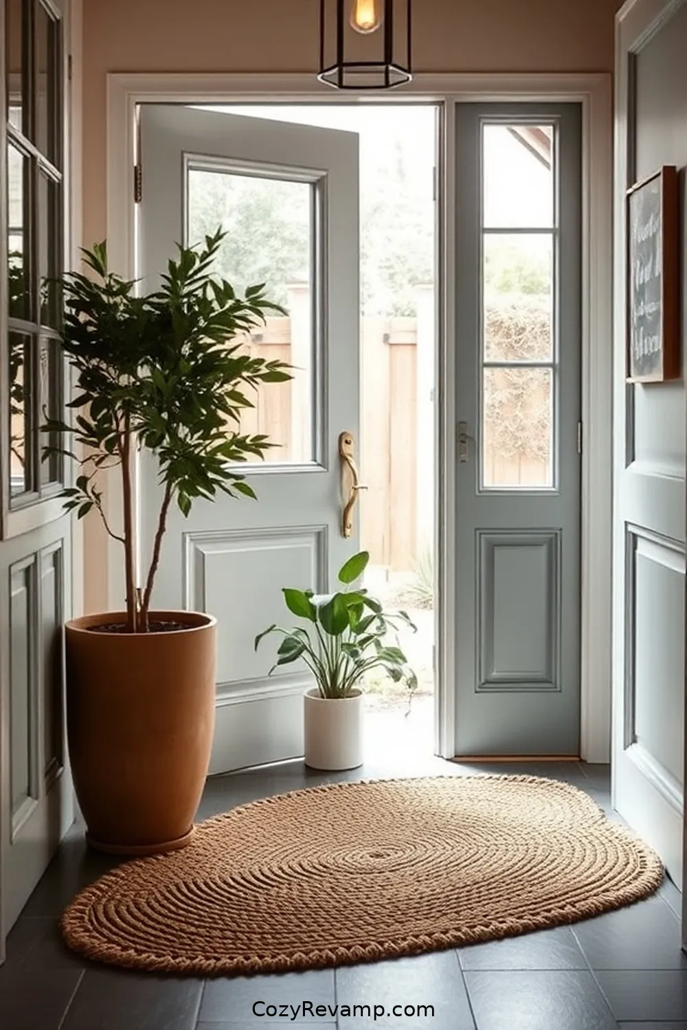 Create a Welcoming Entrance Mat for 23 Essential Tips for a Minimalist Entryway Featuring Natural Fibers