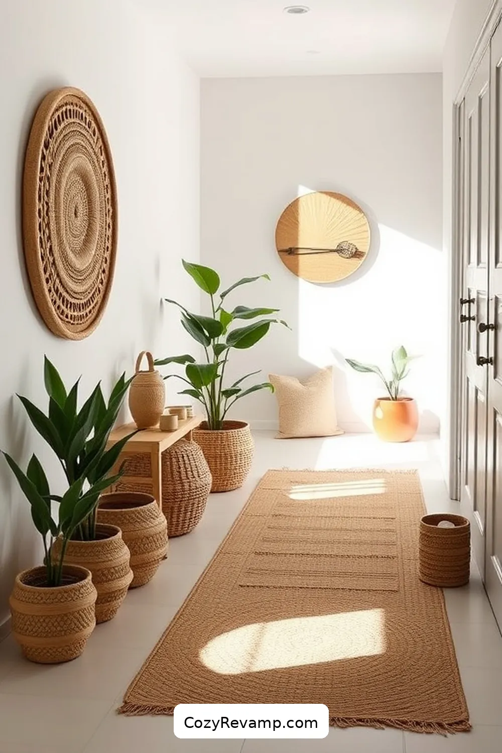 Enhance With Textured Elements for 23 Essential Tips for a Minimalist Entryway Featuring Natural Fibers