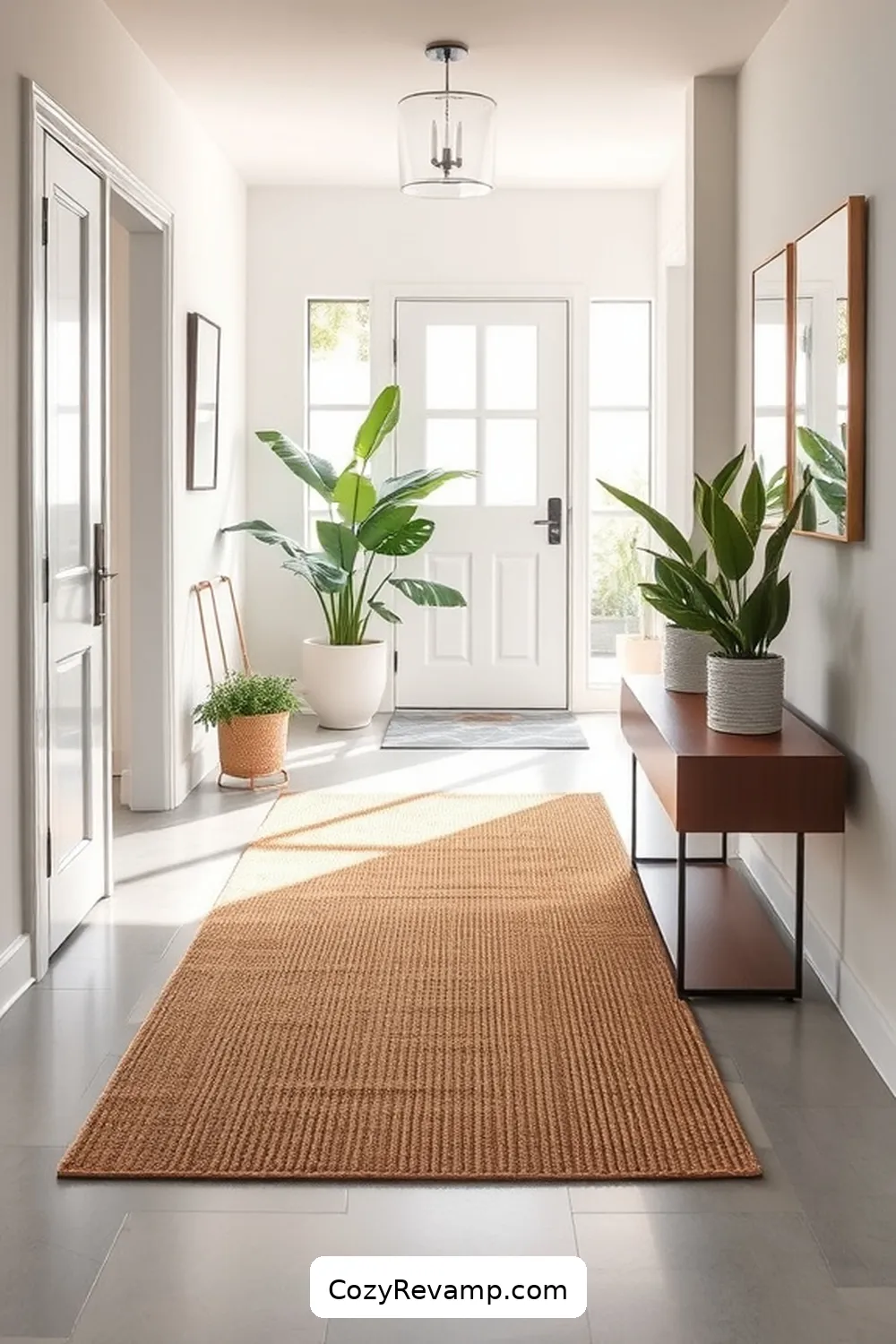 Incorporate Natural Fiber Rugs for 23 Essential Tips for a Minimalist Entryway Featuring Natural Fibers