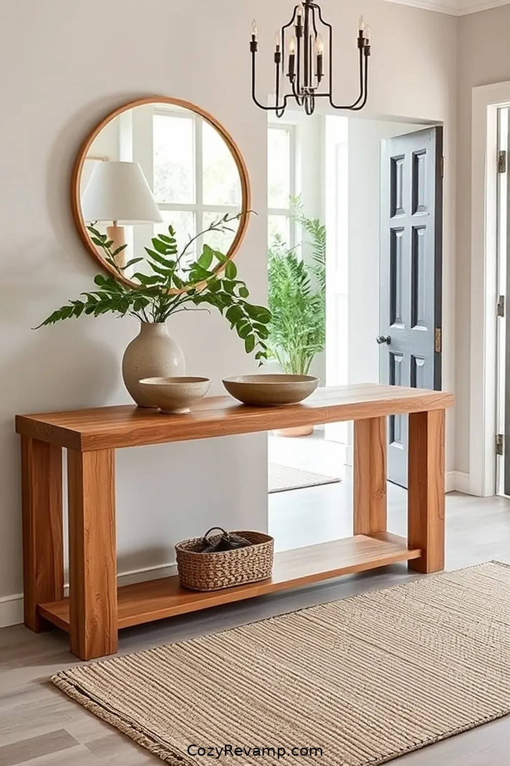 Install a Minimalist Console Table for 23 Essential Tips for a Minimalist Entryway Featuring Natural Fibers