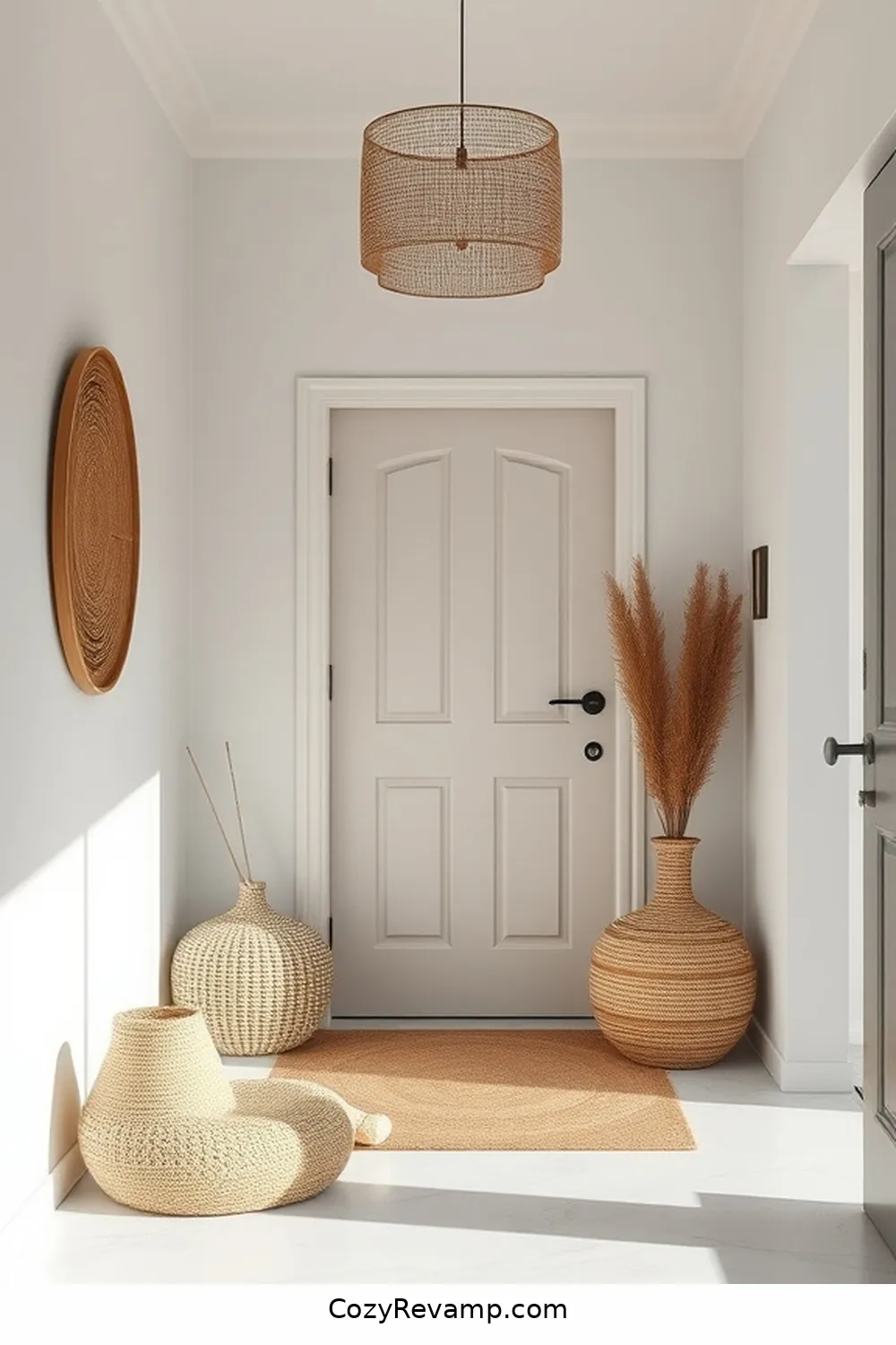 Limit Decorative Accessories for 23 Essential Tips for a Minimalist Entryway Featuring Natural Fibers