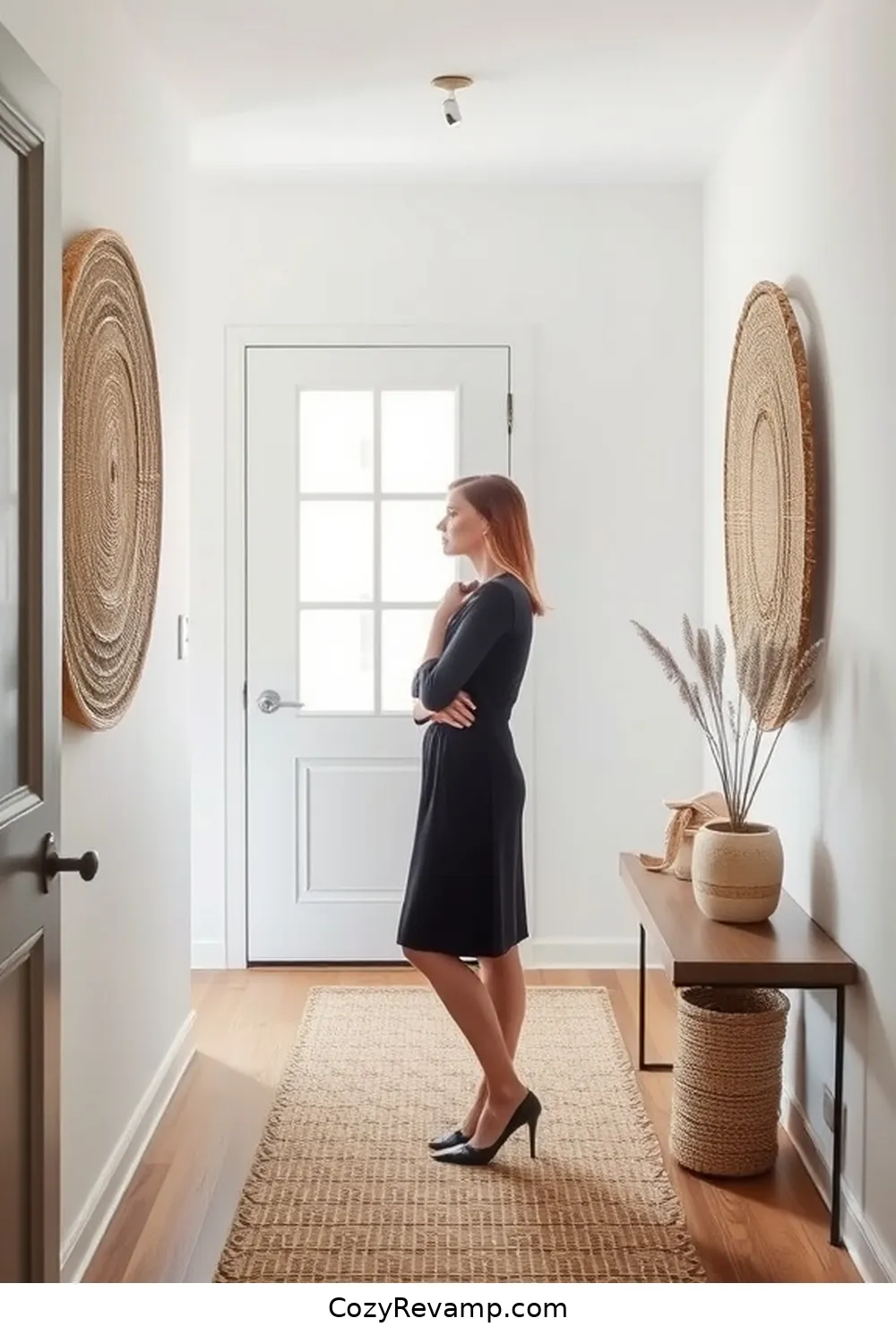 Personalize With Minimalist Art for 23 Essential Tips for a Minimalist Entryway Featuring Natural Fibers