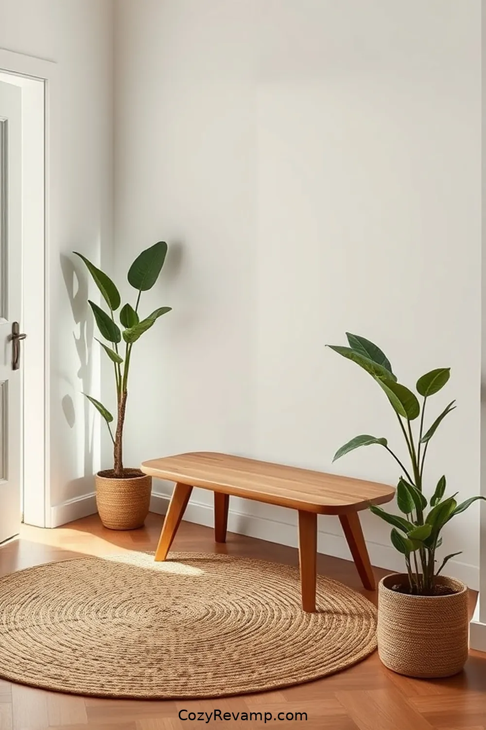 Select Simple, Clean-Lined Decor for 23 Essential Tips for a Minimalist Entryway Featuring Natural Fibers