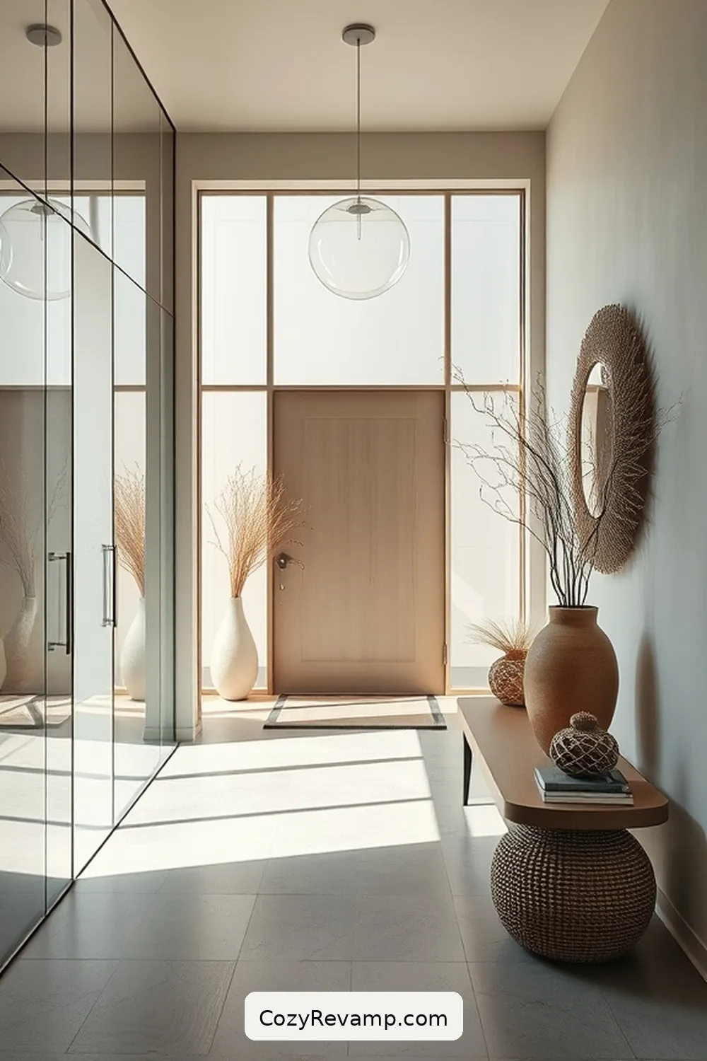 Use Glass for Transparency for 23 Essential Tips for a Minimalist Entryway Featuring Natural Fibers