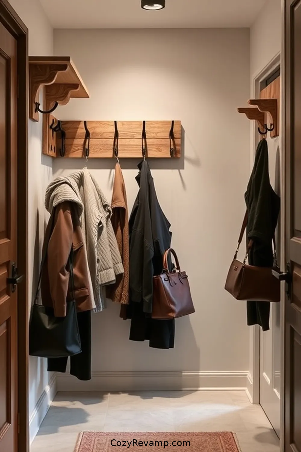 Use Hooks and Racks for Organization for 23 Essential Tips for a Minimalist Entryway Featuring Natural Fibers