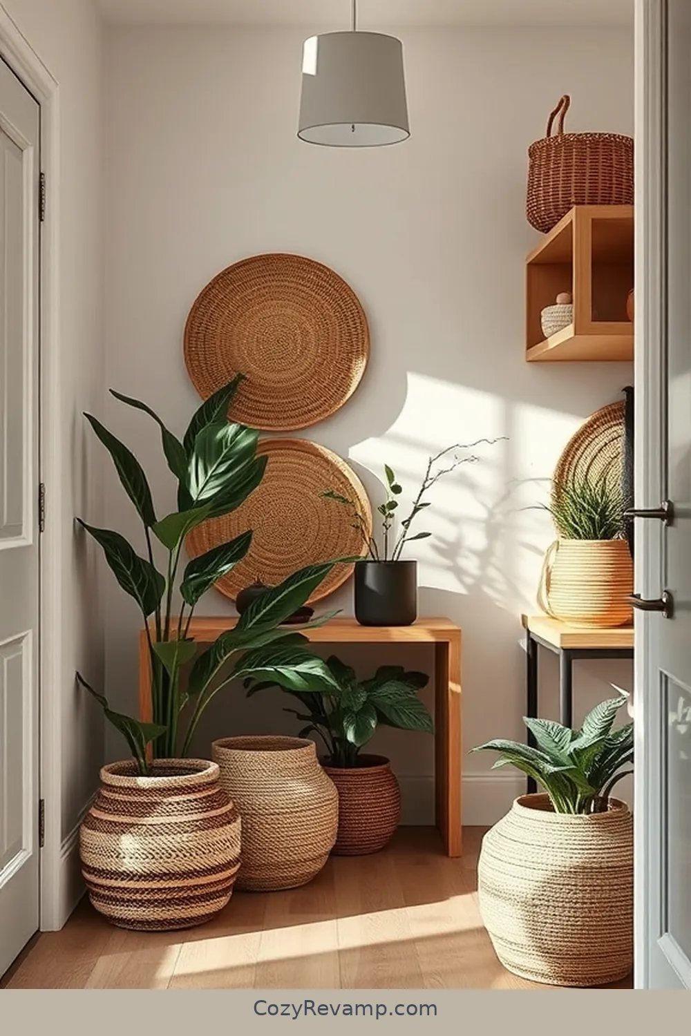 Utilize Baskets for Storage for 23 Essential Tips for a Minimalist Entryway Featuring Natural Fibers