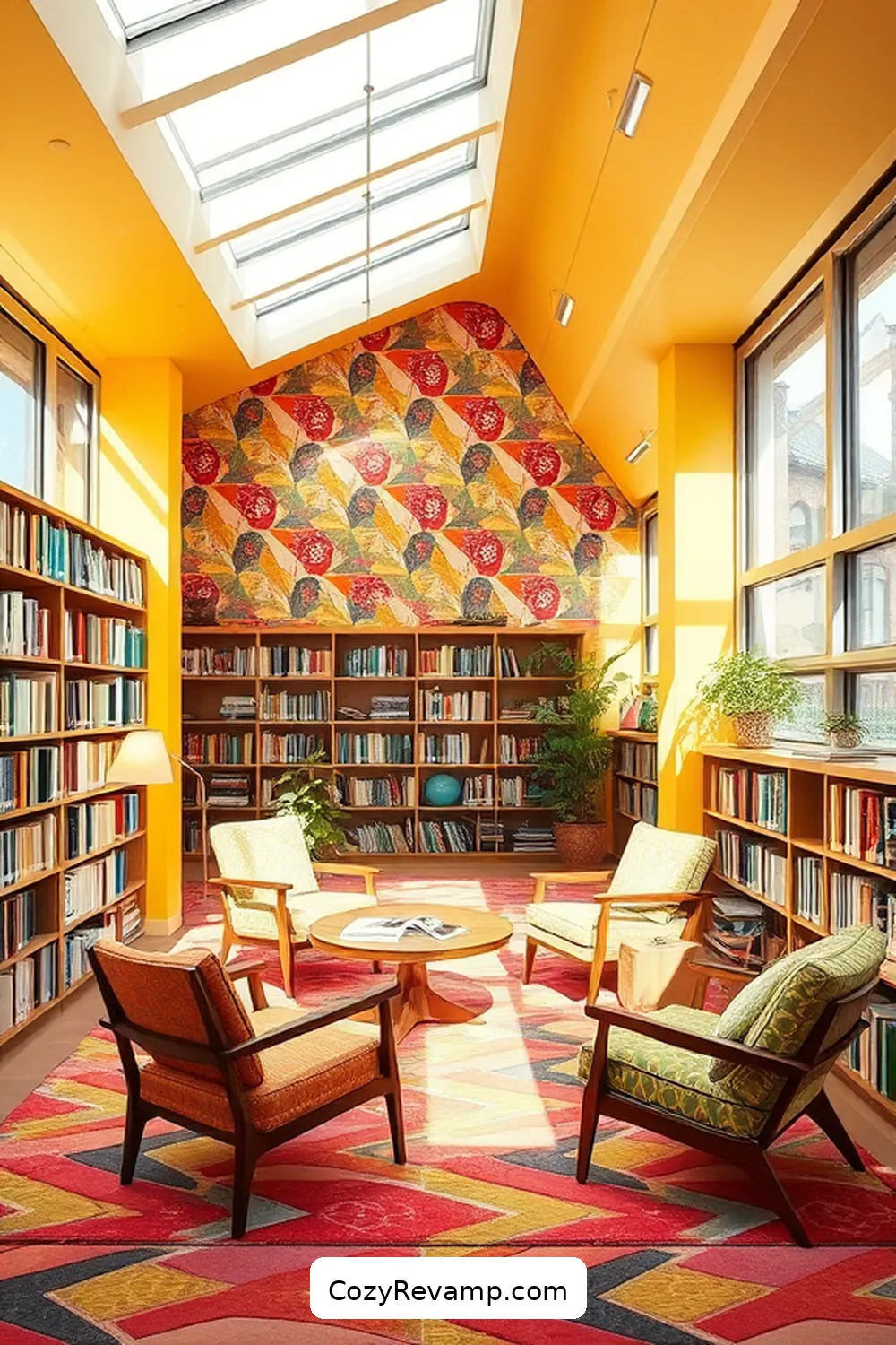 23 Inspiring Mid-Century Modern Libraries With Upcycled Fabric 12 The Colorful Fabric Library in Miami for 23 Inspiring Mid-Century Modern Libraries With Upcycled Fabric