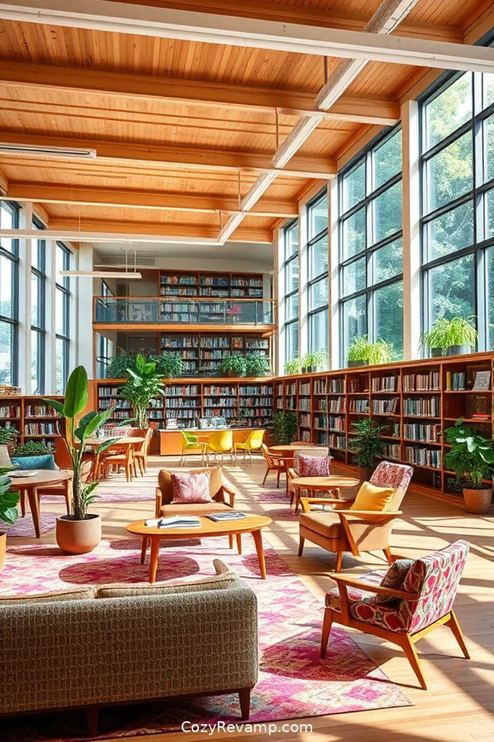 23 Inspiring Mid-Century Modern Libraries With Upcycled Fabric 20 The Open-Concept Library in Atlanta for 23 Inspiring Mid-Century Modern Libraries With Upcycled Fabric