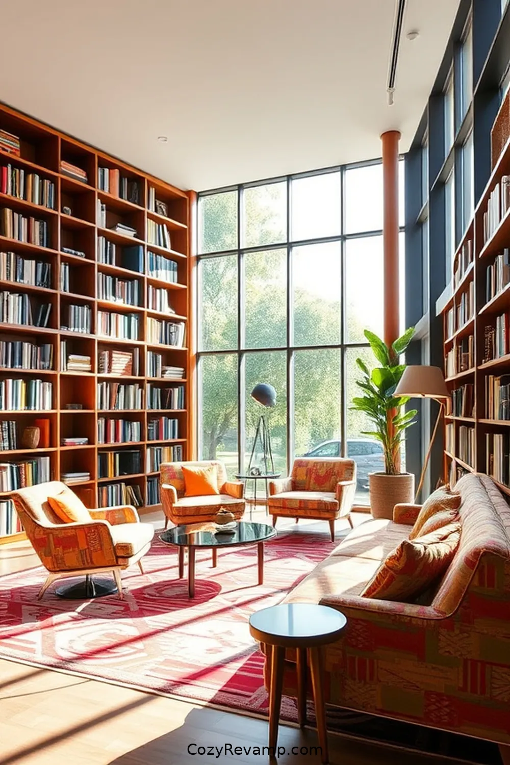 23 Inspiring Mid-Century Modern Libraries With Upcycled Fabric 4 The Upcycled Fabric Study Space in Chicago for 23 Inspiring Mid-Century Modern Libraries With Upcycled Fabric