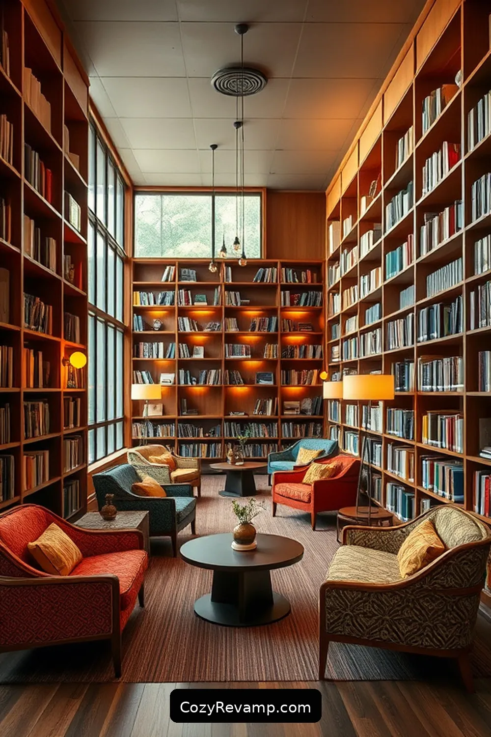 23 Inspiring Mid-Century Modern Libraries With Upcycled Fabric 19 The Vintage Fabric Library in Baltimore for 23 Inspiring Mid-Century Modern Libraries With Upcycled Fabric