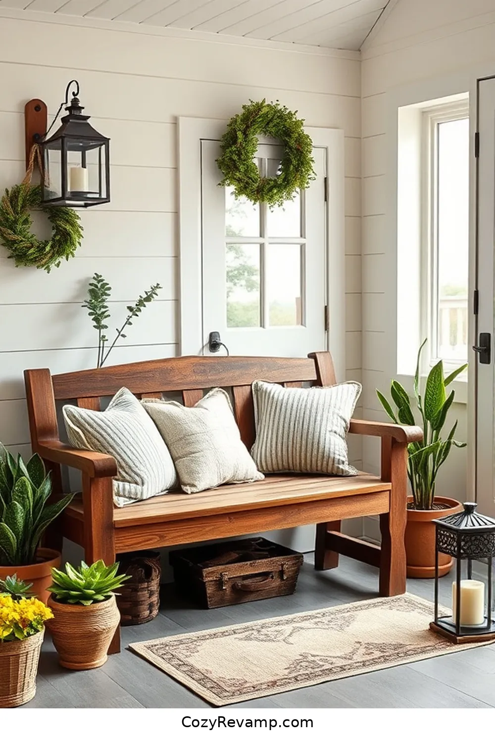 Rustic Bench for 23 Key Elements of a Modern Farmhouse Entryway With Reclaimed Materials