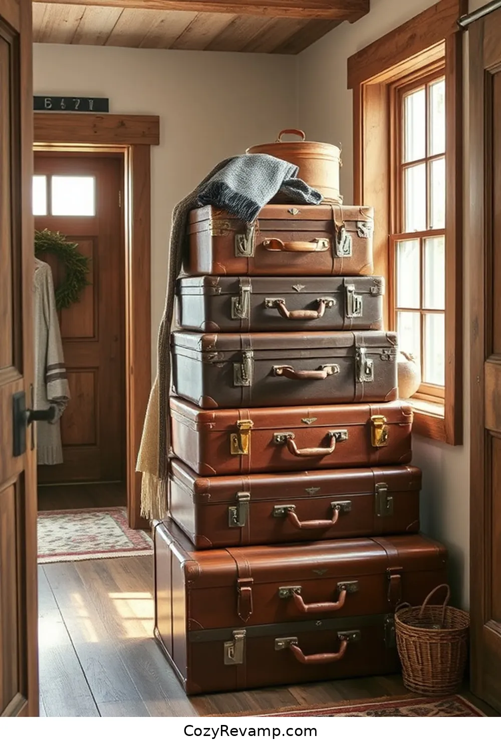 Vintage Suitcases for 23 Key Elements of a Modern Farmhouse Entryway With Reclaimed Materials