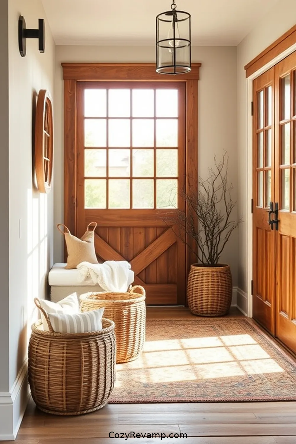 Woven Baskets for 23 Key Elements of a Modern Farmhouse Entryway With Reclaimed Materials