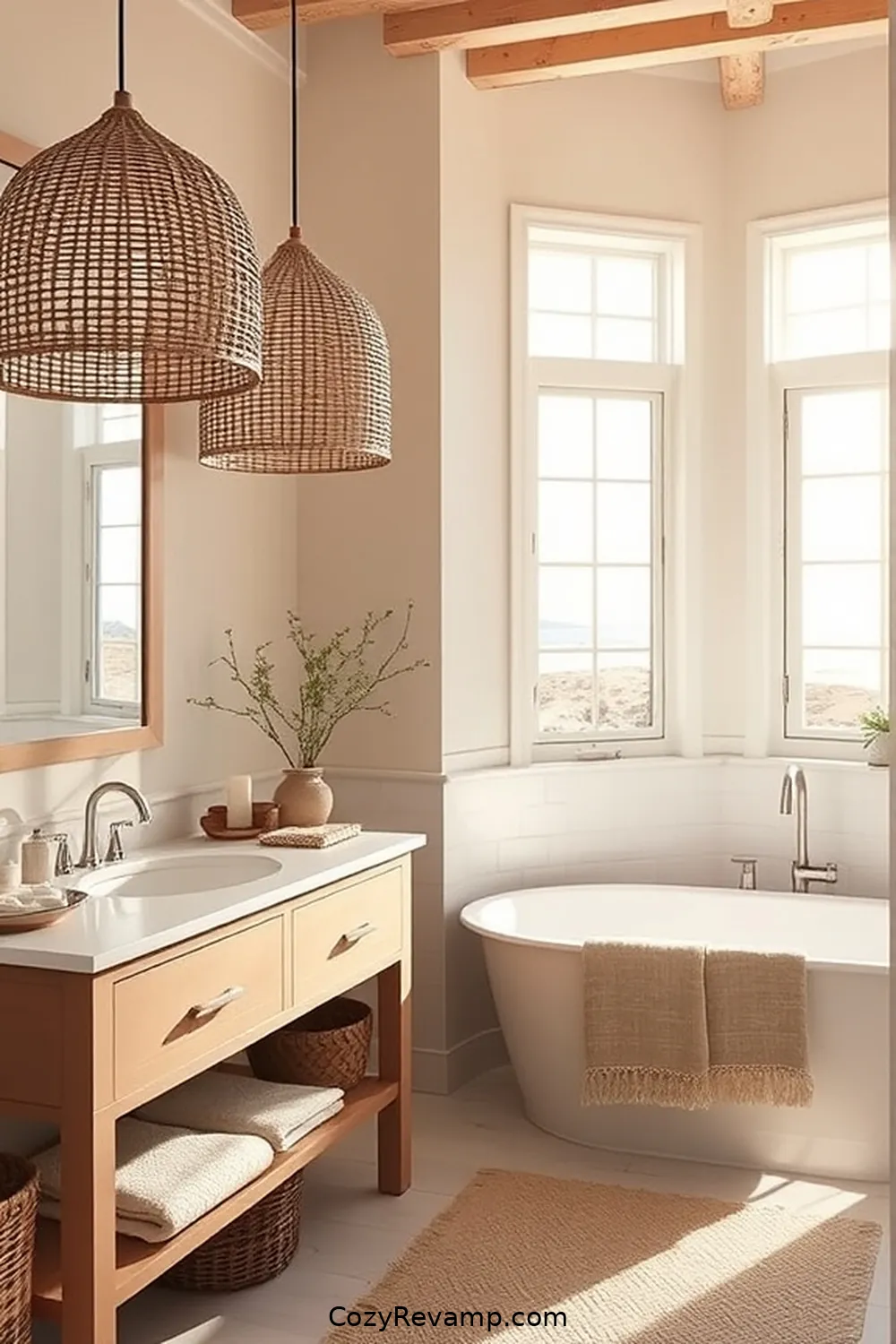 23 Stunning Coastal Bathroom Ideas Featuring Natural Fibers 24 Coastal-Inspired Lighting With Natural Materials for 23 Stunning Coastal Bathroom Ideas Featuring Natural Fibers