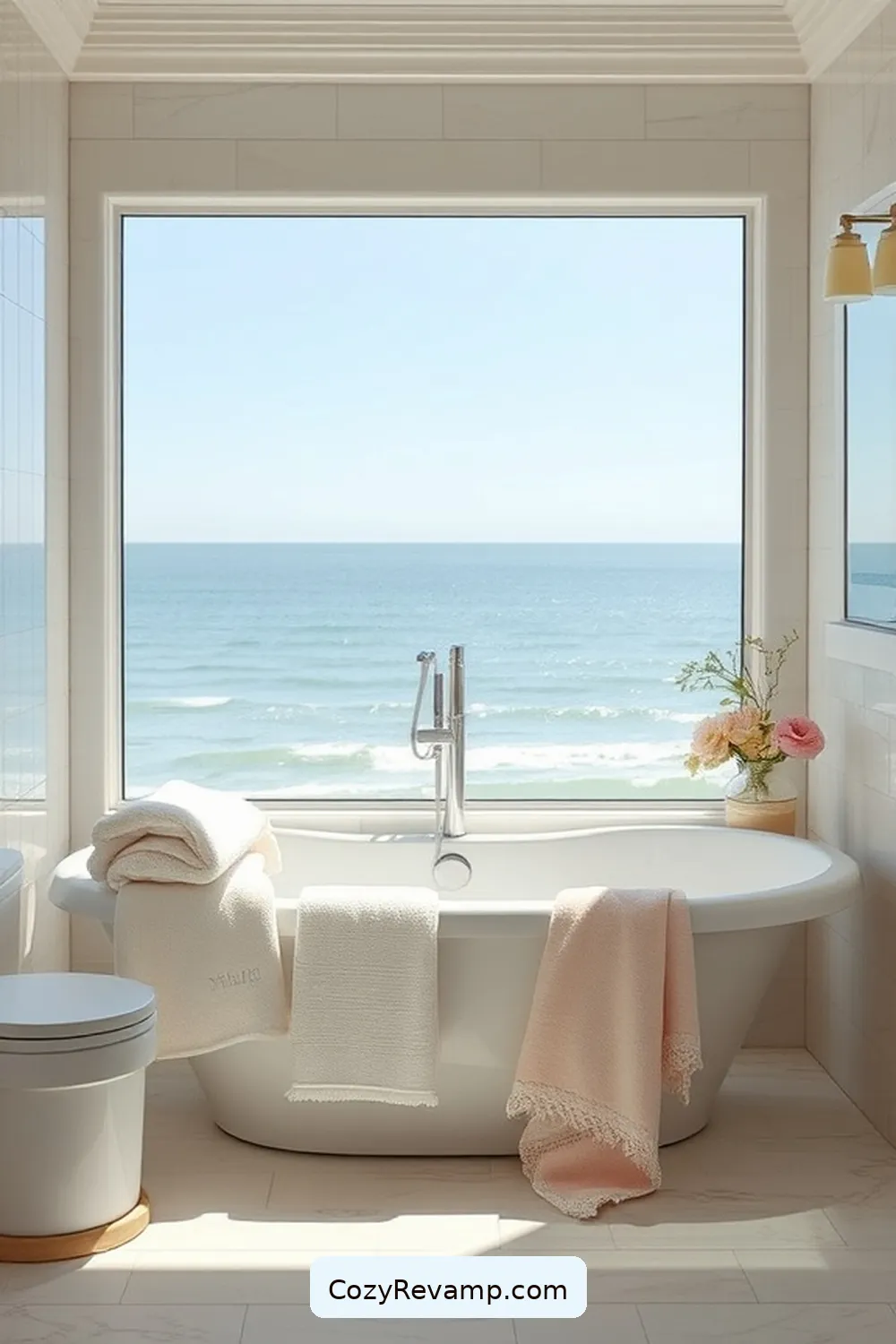 23 Stunning Coastal Bathroom Ideas Featuring Natural Fibers 6 Cotton Towels in Soft Pastels for 23 Stunning Coastal Bathroom Ideas Featuring Natural Fibers