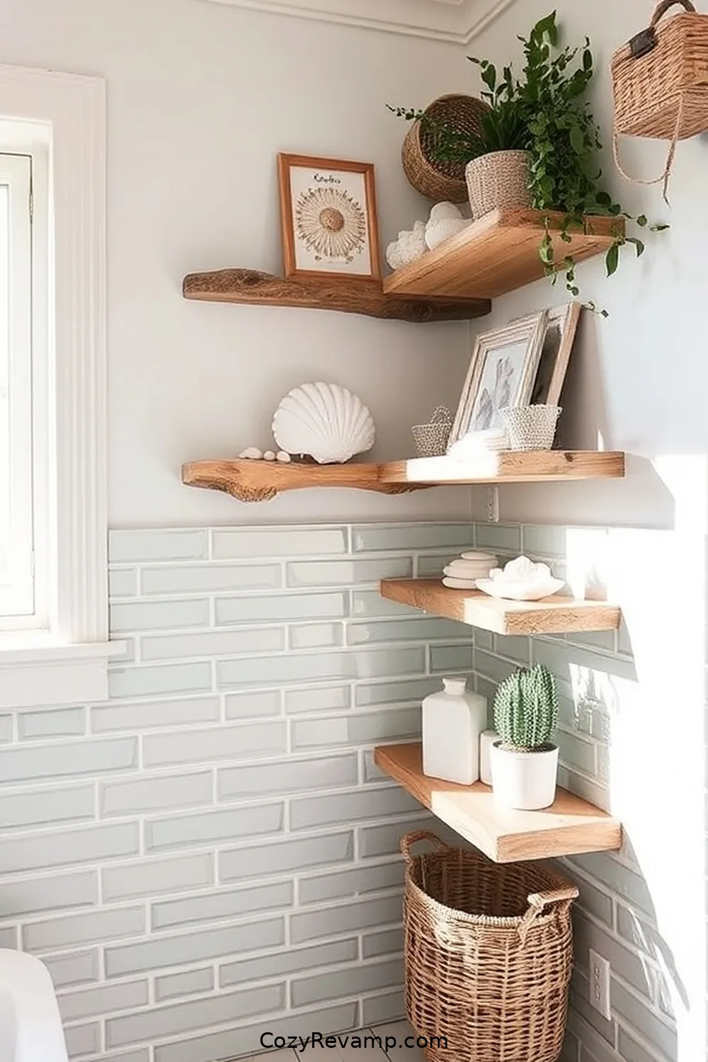 23 Stunning Coastal Bathroom Ideas Featuring Natural Fibers 10 Driftwood Shelves for Rustic Appeal for 23 Stunning Coastal Bathroom Ideas Featuring Natural Fibers