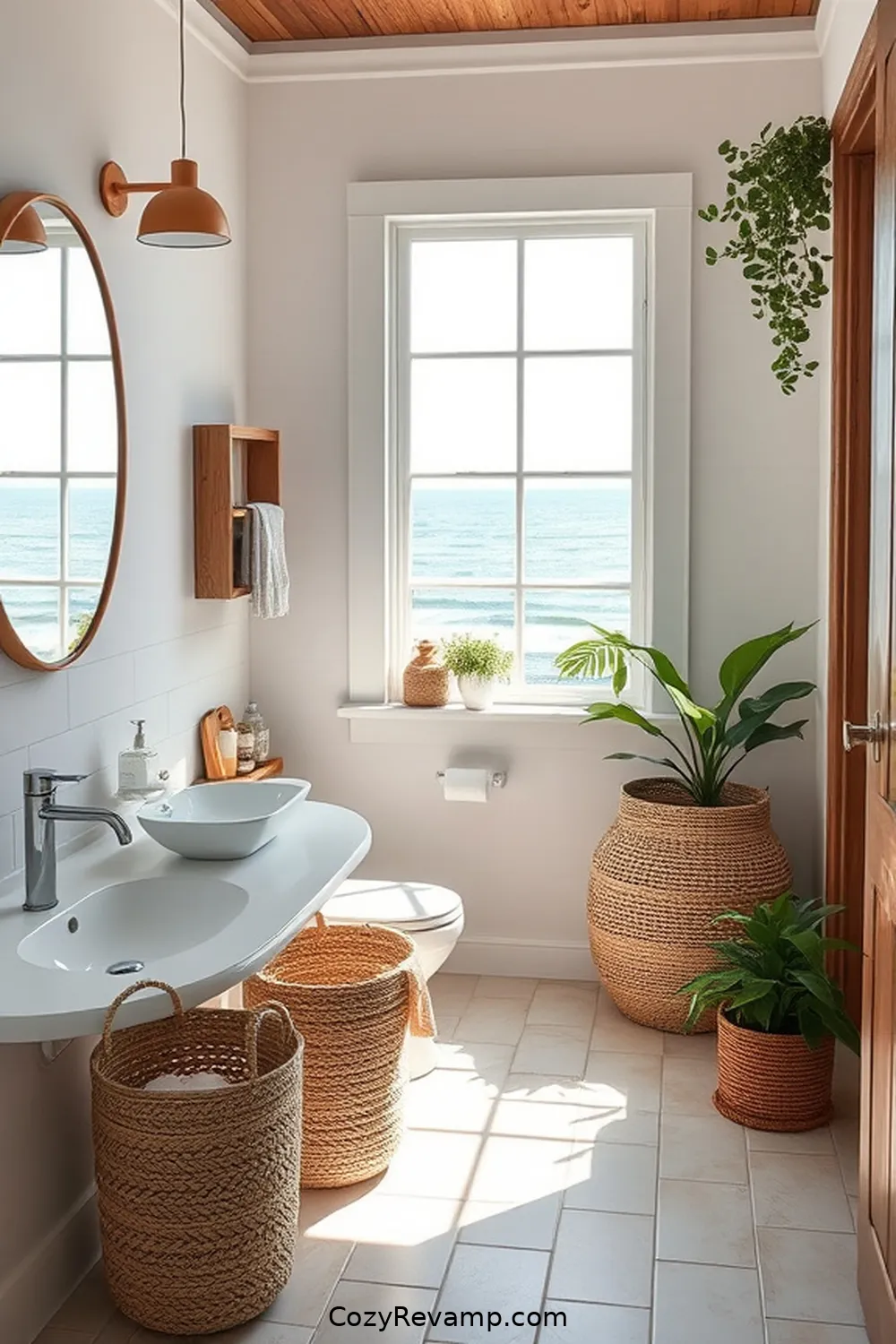 23 Stunning Coastal Bathroom Ideas Featuring Natural Fibers 11 Hemp Storage Bins for a Tidy Space for 23 Stunning Coastal Bathroom Ideas Featuring Natural Fibers
