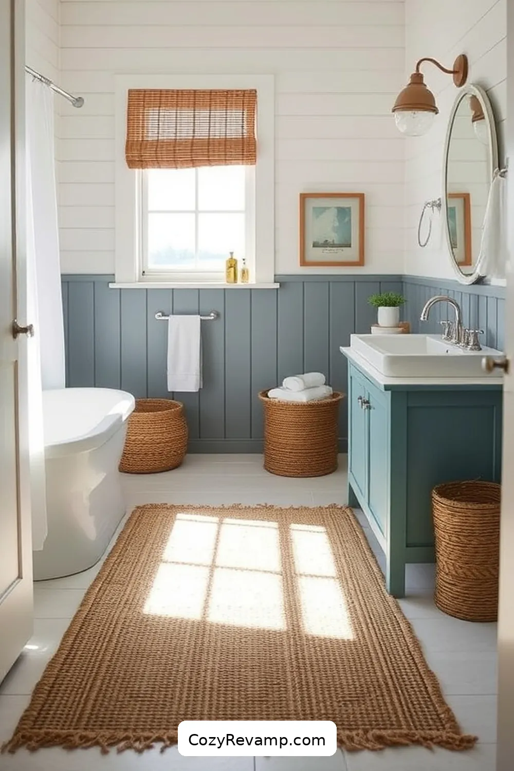 23 Stunning Coastal Bathroom Ideas Featuring Natural Fibers 2 Jute Rugs for a Natural Touch for 23 Stunning Coastal Bathroom Ideas Featuring Natural Fibers