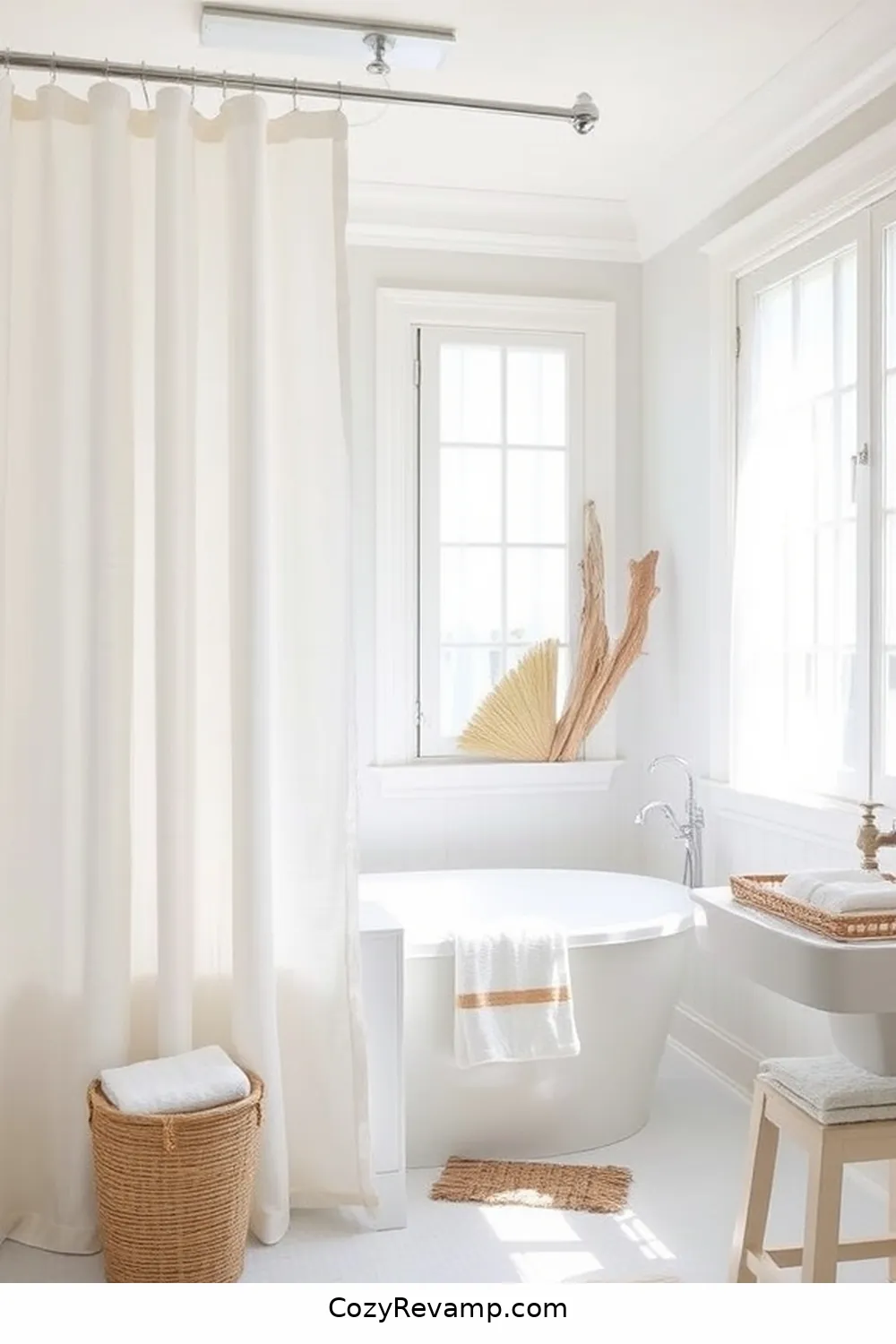 23 Stunning Coastal Bathroom Ideas Featuring Natural Fibers 9 Linen Shower Curtains for a Breezy Look for 23 Stunning Coastal Bathroom Ideas Featuring Natural Fibers
