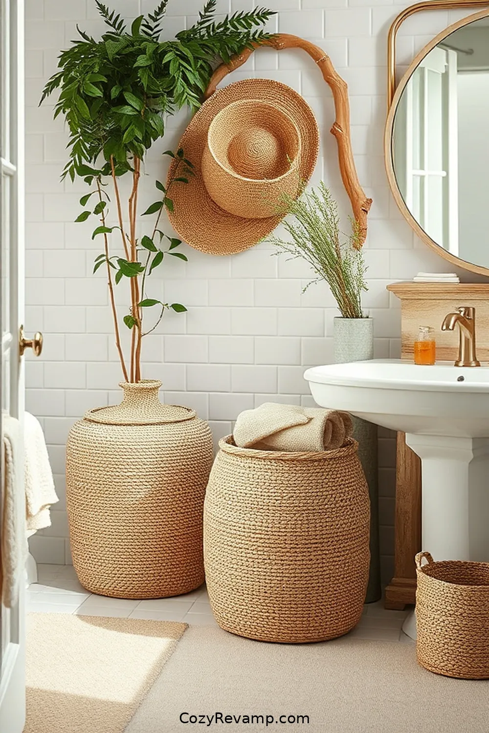 23 Stunning Coastal Bathroom Ideas Featuring Natural Fibers 22 Natural Fiber Waste Baskets for Practicality for 23 Stunning Coastal Bathroom Ideas Featuring Natural Fibers