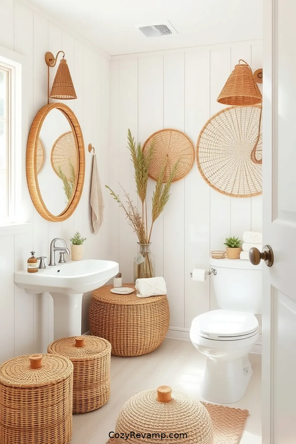 23 Stunning Coastal Bathroom Ideas Featuring Natural Fibers 4 Rattan Accents for Coastal Charm for 23 Stunning Coastal Bathroom Ideas Featuring Natural Fibers