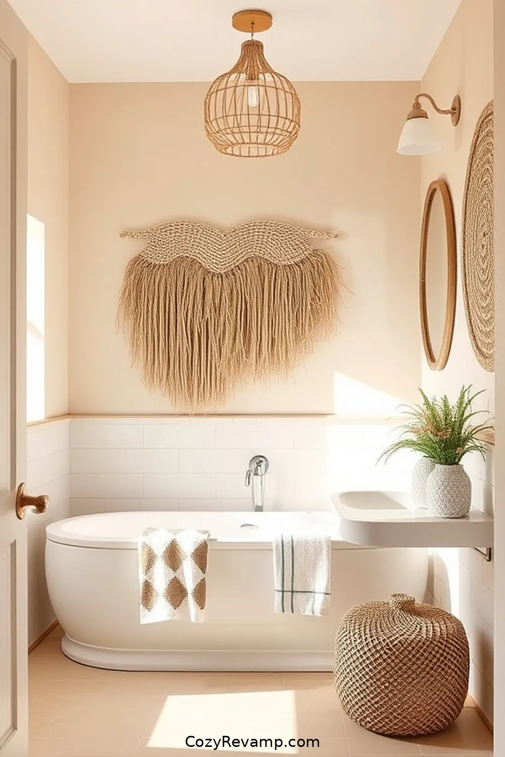 23 Stunning Coastal Bathroom Ideas Featuring Natural Fibers 5 Seagrass Wall Hangings for Texture for 23 Stunning Coastal Bathroom Ideas Featuring Natural Fibers
