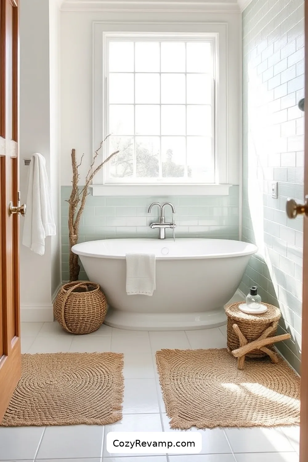 23 Stunning Coastal Bathroom Ideas Featuring Natural Fibers 7 Sisal Mats for a Beachy Feel for 23 Stunning Coastal Bathroom Ideas Featuring Natural Fibers